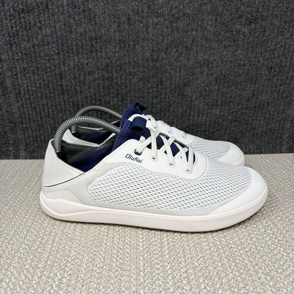 Olukai Moku Pae Boat Shoes White Blue Mesh Slip On Shoes Men’s Size 8